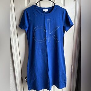 Calvin Klein Royal Blue Short Sleeve Logo Dress with Crystal Accents
